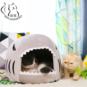SHUANGMAO Pet Cats House Bed Shark Shape Dog Mat ciepły szkółka dla kociąt jaskinia szkółka okno hamak łóżka otwarty namiot produkty
