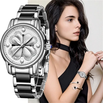 SUNKTA Listy Top Luxury Brand Watch Women damskie ceramiczne zegarki Fashion Dress Lady Girl analogowy zegarek kwarcowy Zegarek Damsk+Box