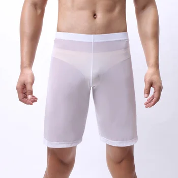 Sexy Męskie piżamy bielizna siatka przezroczysta koszula spodenki Sheer Slip Gay Lounge spodnie Pigama Hombre erotyczna odzież domowa