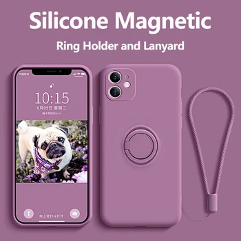 Silikonowy pokrowiec na iPhone ' a 12 Pro Case 2020 z paskiem Pierścień uchwyt etui do telefonu Coque dla iPhone 11 Pro Max XR XS Max 8 Plus Case