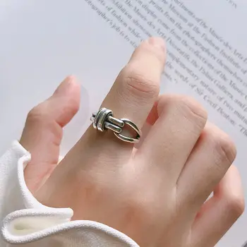 Silvology Line Tie Weave pierścienie dla kobiet 925 srebro rocznika projekt przemysłowy styl grube koreańskie pierścienie nowe eleganckie biżuteria