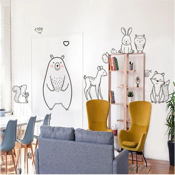 Skandynawski kreskówka zwierząt naklejka ścienna nieśmiały niedźwiedź lis dziecko plac zabaw dla dzieci kreatywne klej naklejki dekoracje domu na żywo