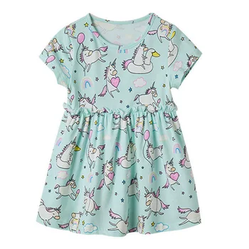 Skoki Metrów Letnia Księżniczka Dzieci Dziewczyny Bawełniane Sukienki Druk Zwierząt Cute Baby Unicorn Kostium Strój Dziecka