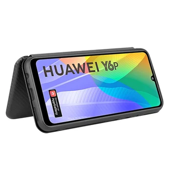 Skórzany pokrowiec flip Etui Huawei Y5P Y6P Y7P Y8P Y9S Y6S 2020 Case luksusowy skórzany pokrowiec z włókna węglowego dla Huawei Y5 Y6 Y9 Prime 2019