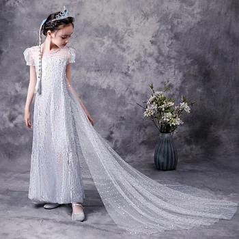 Snow Queen2 Elsa Anna Princess Dress Cosplay White Sequined Halloween Birthday Costume Fancy Holiday Vestido