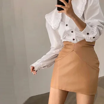 Spódnice damskie jesień nowa sztuczna seksowna skórzana hip spódnica wysoka talia hip elastyczna gotycki jesienna spódnica biała spódnica punk Japonia czarna spódnica
