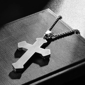 Stal nierdzewna 316L trójwarstwowa biblijny krzyż naszyjnik religia modlitwa ukrzyżowanie Biblia wisiorek dla mężczyzn kołnierz