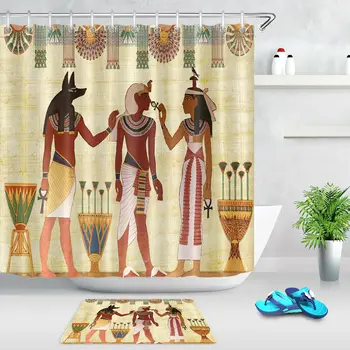 Starożytny Egipski Faraon I Bóg Prysznicem Kurtyna Zestaw Łazienka Tkaniny Wanna Zasłony