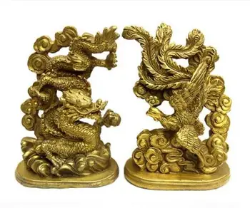 Statua z mosiądzu, ręcznie fengshui lucky - dragon & phoenix