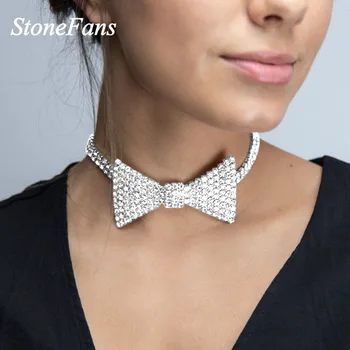 Stonefans duży kryształ rhinestone krawat motyl naszyjnik naszyjnik biżuteria dla kobiet moda Urok sukni ślubnej naszyjnik naszyjnik łańcuch