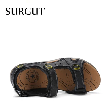 Surgut męskie sandały ze skóry naturalnej wysokiej jakości duże rozmiary męskie sandały na plaży moda sandały na poduszce powietrznej oddychająca buty mężczyźni