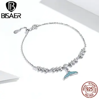 Syrena bransoletki BISAER 925 srebro kobiet łańcuchowe bransoletki ogon syreny Pulseira regulowane luksusowe biżuteria ECB154