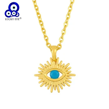 Szczęśliwy oczu pustych turecki złe oko naszyjnik wisiorek miedź złoto kolor długi łańcuch Naszyjnik dla kobiety dziewczyny moda biżuteria LE533