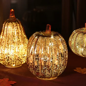 Szklany dyni światło LED świecące delikatny Halloween lampa Dekoracyjna świąteczne akcesoria do Dnia Dziękczynienia, Halloween jesienne dekoracje