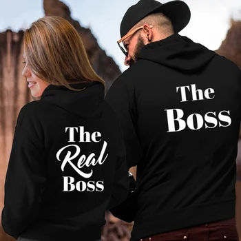 The Boss The Real Boss Couple Hoodies Women Men Lovers Letter Printed Sweatshirt Lovers Couples Bluza Casual Sweter Prezent