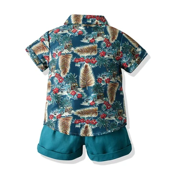 Top i top małych chłopców strój kwiat kokosowy wzór koszula z krótkim rękawem+t-shirt+spodnie 3 szt. stroje odzież Dziecięca