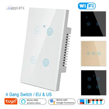 Tuya Smart WiFi Light Switch Wall Glass Touch Switch 1/2/3/4 Gang EU AU US Smart Life Timer Google Home Alexa Echo Voice Control