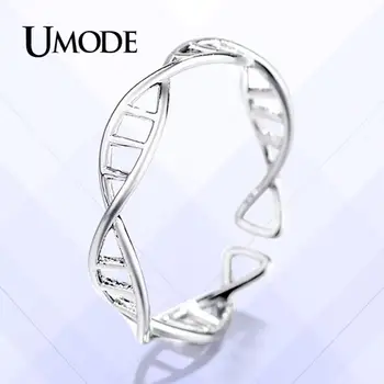 UMODE nowy 925 srebro próby puste spirala DNA otwarte mankiety pierścienie dla kobiet regulowany pierścień 925 srebro biżuteria Bijoux ALR0752