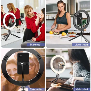 USB Ring Light LED Selfie Ringlight Photography Flash Lamp with Tripod Stand For Makeup Youtube VK Video Dimmable Lighting