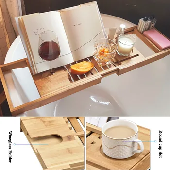 Uchwyt na telefon komórkowy wielofunkcyjna półka antypoślizgowa bambusowa półka do wanny wysuwane półki do łazienki