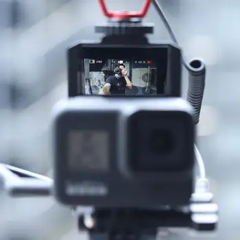 Ulanzi Flip Up Vlog Selfie Screen uchwyt do Gopro 8 7 6 5 Vlog Mirror potrójne mocowanie zimne stopki do led światła mikrofonu