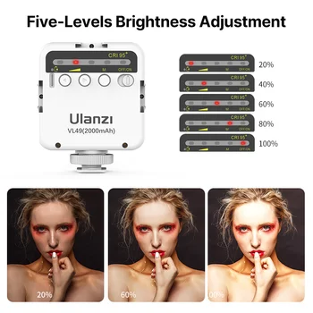 Ulanzi Mini Portable LED Video Light Triple Cold Shoe Rechargeable Vlog Fill Light Photography Lighting Kit Statyw CRI95+