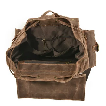 Urządzony W Luksusowym Płótno Skórzany Plecak Mężczyźni Dużej Pojemności Wodoodporny Retro Podróży Plecak Uczeń Laptop Plecaki Plecak Sportowa