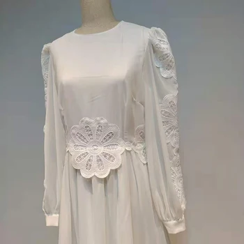 VGH patchwork koronkowa biała sukienka dla kobiet O neck lampa rękaw Wysoka Talia haft sukienki odzież damska odzież nowa 2020