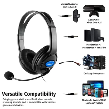 VKTECH przewodowy zestaw słuchawkowy do gier słuchawki z elastycznym obrotowym mikrofonem na PS4, Xbox One, PC Computer Gamer Dropship