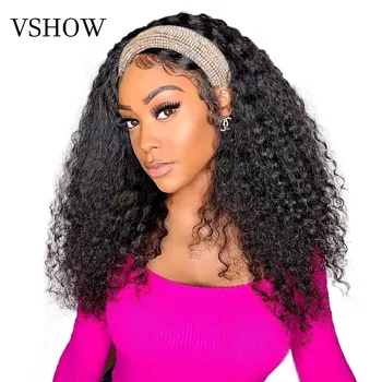 VSHOW Hair 32 Inch Kinky Curly Opcje peruki brazylijski Remy opaska na głowę szalik ludzkie włosy peruki damskie czarne nie ma kleju nie ma szycia