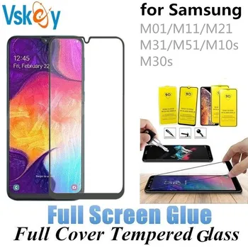 VSKEY 10szt pełna klej szkło hartowane do Samsung Galaxy M01 M11 M21 M31 m31s M51M10S M30S pełne pokrycie ochraniacz ekranu