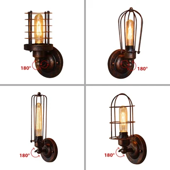 Vintage przemysłowy kinkiet,rdza kinkiet,lampa ścienna, loft ścienne kinkiety lampy, regulacja 180°, abażur w górę i w dół