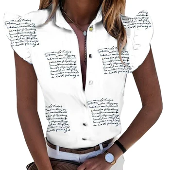 WENYUJH letnie koszule V szyi żabotem bluzka koszula kobiety 2020 lato motyl rękaw koszule przycisk office Lady topy
