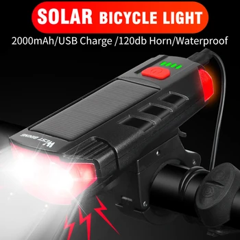 WEST BIKING 2000mAh Bicycle Front Light Set USB Rechargeable Smart Far With Horn 350 Lumen LED Bike Lamp Cycle FlashLight