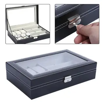 Wielofunkcyjny wyświetlacz zegara pudełko do przechowywania okulary organizator zegarki okulary pudełko uchwyt czarny wyświetlacz biżuteria pole biżuteria