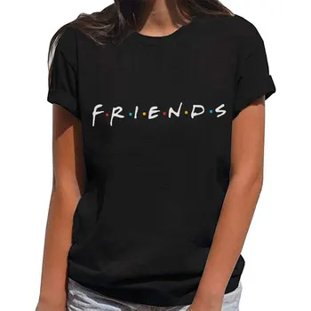 Women Vogue Casual Summer Letter Print Friends Tshirts Femme Short Sleeve Tops Tee O Neck Vintage Black T-shirt Camisetas Mujer