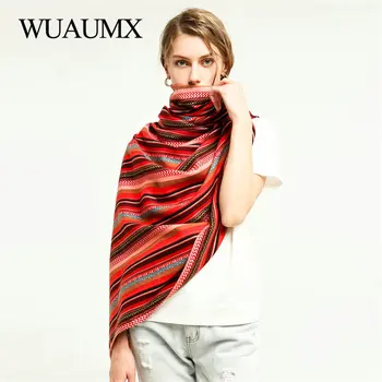 Wuaumx nowa dostawa zimowy szalik dla kobiet ciepłe paski szaliki hidżab panie sjaal bawełna wiskoza Szal tłumik 180*90 cm
