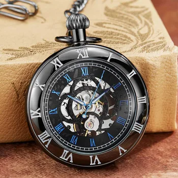 Wysokiej jakości mechaniczne zegarek ręczny wiatr brelok łańcuchowe zegarek bez baterii zegarek mężczyźni Taśmy cyfry rzymskie wygrawerowanym zegarek