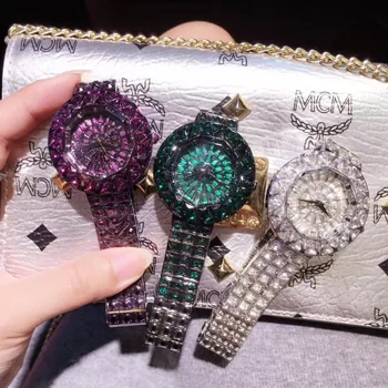 Wysokiej jakości nowy styl damskie zegarki luksusowe stalowe pełna rhinestone zegarek Lady Kryształ zegarek sukienka montre femme reloj mujer