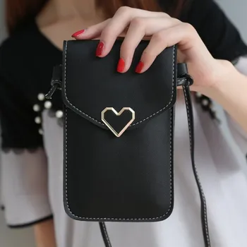 Wysokiej jakości portfel damski skóra syntetyczna ekran dotykowy damska moneta mały portfel Hasp Heart Shape dziewczyny telefon komórkowy torba moda 2020