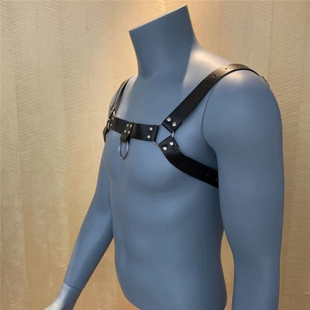 Wysokiej jakości skórzany pasek piersiowy mężczyźni regulowany BDSM ciało bondage komórka mężczyźni wiązka pasy rave gej odzież dla sceny klubowa