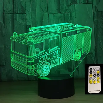 Wóz strażacki 3D lampka nocna 7 kolorów Led USB stół nocne światła jak plac zabaw, pilot zdalnego sterowania, zabawki, ozdoby ładunku upadku