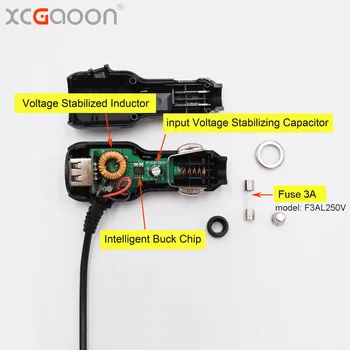 XCGaoon 3.5 meter 5V 3.4 A, mini USB profilowane lewe ładowarka samochodowa z 2 portami USB do rejestratora jazdy Camera Recorder Mobile, wejście DC 8V - 36V