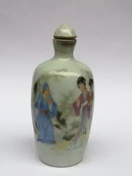 YIZHU CULTUER ART Collection Old Chinese Famille rose Porcelain Painting Romance Picture Tabaka Bottle Decoration Gift