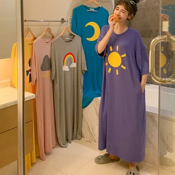 YRRFUOT 2020 lato nowy styl casual wolna dziewczyna z krótkimi rękawami kreskówka wzór пятицветная koszula nocna piżama Damska odzież domowa