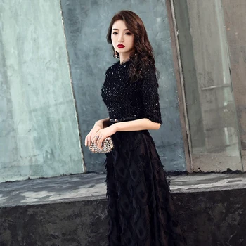 Yin wei 2021 nowe suknie wieczorowe panna młoda elegancki bankiet czarny Pół rękawy koronki długość podłogi długie wylotowe suknie wieczorowe WY1342