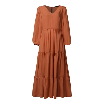 ZANZEA 2021 elegancka sukienka maxi z długim tunika z bujną rękawem Vestidos kobieta jednolity codzienny szlafroki damskie jesienne sukienki plus rozmiar 5XL