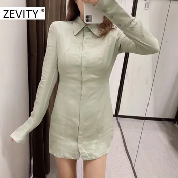 ZEVITY New women fashion solid color plisy casual slim shirt dress office lady long sleeve vestido chic business dress DS4452