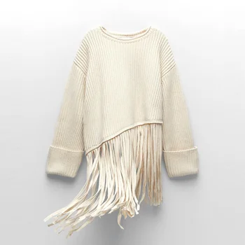 Za swetry Damskie jesień 2020 vintage sweter z frędzlami swetry Oversize elegancki sweterek z długim rękawem Damska odzież Damska odzież wierzchnia