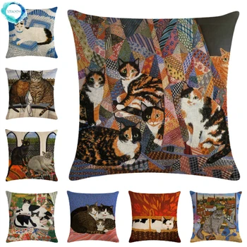 Zabytkowe obrazy olejne kot ozdobne pokrowce jednorzędowy bawełna pościel poszewka zwierzę poszewka na kanapie krzesło w domu